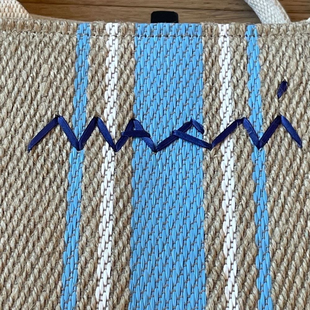 Marni Striped Raffia Tote Beige Blue Woven Crossbody Summer Bag Designer Tote - Picture 4 of 8